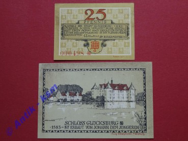 Notgeld Glücksburg , Schleswig Holstein , vollständiger Satz mit 2 Scheinen , Seriennotgeld , 441.1 , von 1920