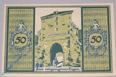 Notgeld Glatz , Schlesien , Polen Klodzko , Einzelschein 50 Pfennig hellgrün , böhmisches Tor , Seriennotgeld , 431.4 , von 1921