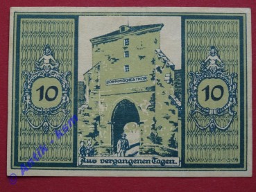 Notgeld Glatz , Schlesien , Polen Klodzko , Einzelschein 10 Pfennig hellgrün , böhmisches Tor , Seriennotgeld , 431.4 , von 1921