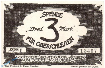 Notgeld Glauchau Stollberg , 3 Mark Schein Nr 2 , Mehl Grabowski 433.1 , Sachsen Seriennotgeld