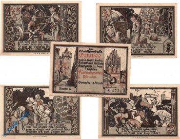 Notgeld Gransee , Set mit 5 Scheinen , Mehl Grabowski 465.1 , Brandenburg Serien Notgeld