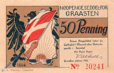 Notgeld Gravenstein , 50 Pfennig Schein , Mehl Grabowski 466.1 b , dänisch Nordschleswig Serien Notgeld