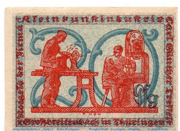 Preview: Notgeld Großbreitenbach Tesselt 477.1.b , 20 Pfennig Schein Kn rot in kfr. o.D. Thüringen Seriennotgeld