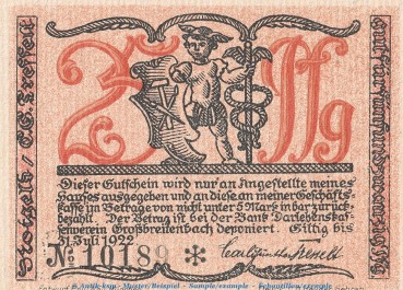 Preview: Notgeld Großbreitenbach Tesselt 477.2 , 25 Pfennig -Wasserliniert- in kfr. o.D. Thüringen Seriennotgeld