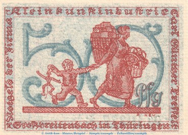 Preview: Notgeld Großbreitenbach Tesselt 477.2 , 50 Pfennig -Wasserliniert- in kfr. o.D. Thüringen Seriennotgeld