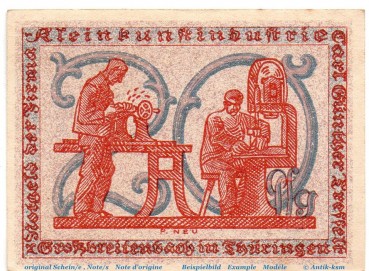 Preview: Notgeld Großbreitenbach Tesselt 477.3.a , 20 Pfennig Schein Kn schwarz in kfr. o.D. Thüringen Seriennotgeld