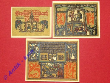 Notgeld Großbreitenbach , Thüringen , kompletter Satz mit 3 Scheinen in kassenfrischer Erhaltung , Seriennotgeld , 478.1 , von 1921