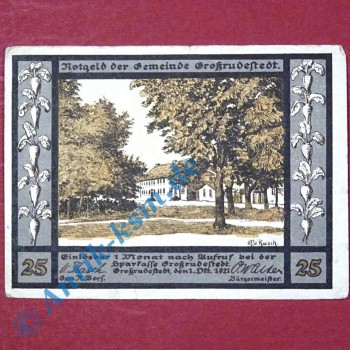 Notgeld Großrudestedt , Schein über 25 Pfennig , Mehl Grabowski 485.1 , von 1921 , Thüringen Seriennotgeld