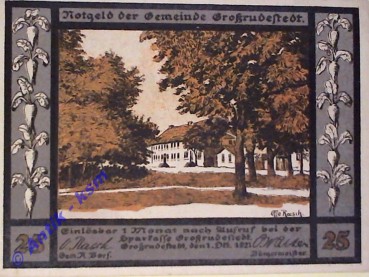 Notgeld Großrudestedt , Schloßvippach , Einzelschein 25 Pfennig , Seriennotgeld , 485.1  , von 1921