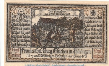 Notgeld Gutsverwaltung Freudenthal 389.1 , 50 Pfennig Schein Nr.1 in kfr. von 1918 , Thüringen Seriennotgeld