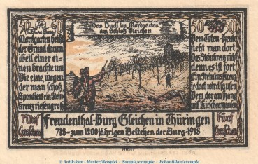 Notgeld Gutsverwaltung Freudenthal 389.1 , 50 Pfennig Schein Nr.2 in kfr. von 1918 , Thüringen Seriennotgeld