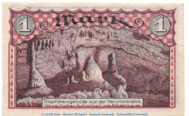 Preview: Notgeld H.Meise Heinrichshöhle Sundwig 1305.1 , 1 Mark Schein in kfr. o.D. Westfalen Seriennotgeld