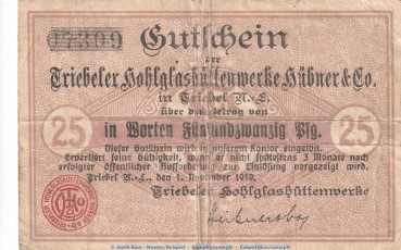 Notgeld Hübner und Co. Triebel , 25 Pfennig in gbr. -nicht- in Tieste 7445.05 von 1919 , Brandenburg Verkehrsausgabe