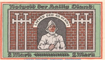 Notgeld Hallig Oland 1013.1 , 2 Mark Schein -orange- in kfr. von 1921 , Schleswig Holstein Seriennotgeld