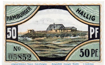 Preview: Notgeld Hamburger Hallig gelbbraun 564.1.a , 50 Pfennig Schein in kfr. o.D. Schleswig Holstein Seriennotgeld