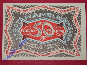 Notgeld Hameln , Niedersachsen , vollständiger Satz mit 1 Schein , Seriennotgeld , 566.2 b , von 1921