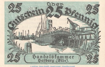 Notgeld Handelskammer Harburg 2805.20.05 , 25 Pfennig -Fraktur- in kfr. o.D. Niedersachsen Verkehrsausgabe