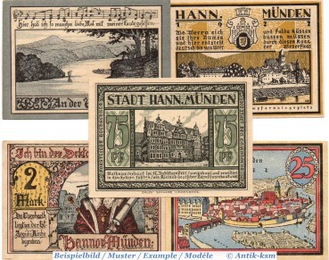 Notgeld Hann. Münden , Set mit 5 Scheinen in kfr. Mehl Grabowski 578.1 , o.D. Niedersachsen Seriennotgeld