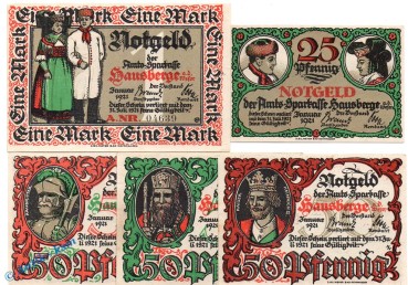 Notgeld Hausberge , Set mit 5 Scheinen in kfr. Mehl Grabowski 585.1 , Nordrhein Westfalen Seriennotgeld