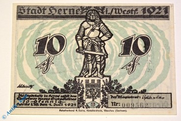 Notgeld Herne , 10 Pfennig Schein ohne Spruch , Mehl Grabowski 602.2 , von 1921 , Westfalen Notgeld