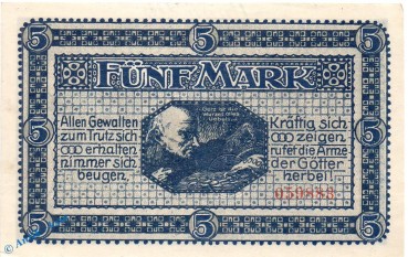 Preview: Notgeld Hildesheim , 5 Mark Schein in kfr. E , Geiger 233.01 , 18.10.1918 , Niedersachsen Großnotgeld 