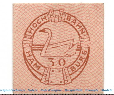 Notgeld Hochbahn Hamburg 2765.155.02 , 30 Pfennig Schein in kfr. o.D. , Hamburg Verkehrsausgabe