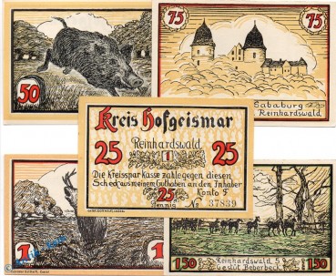 Notgeld Hofgeismar , Reinhardswaldserie , Set mit 5 Scheinen in kfr. Mehl Grabowski 619.2 , von 1922 , Hessen Seriennotgeld