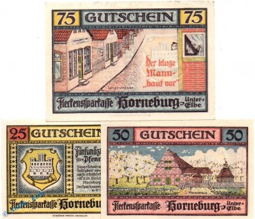 Notgeld Horneburg , Set mit 3 Scheinen in kfr. Mehl Grabowski 630.1 , von 1921 , Niedersachsen Seriennotgeld
