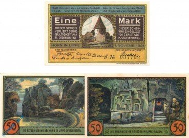 Notgeld Horn , Set mit 3 Scheinen in kfr. Mehl Grabowski 629.3 , Westfalen Seriennotgeld