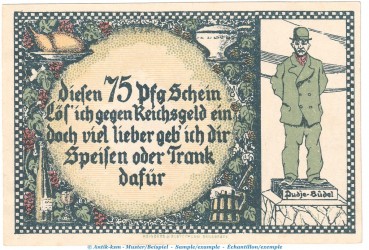 Preview: Notgeld Hotel Germania Osnabrück 1030.1 , 75 Pfennig Schein -D- in kfr. o.D. Niedersachsen Seriennotgeld