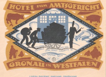 Preview: Notgeld Hotel zum Amtsgericht Gronau 476.1 , 1 Mark Schein in kfr. von 1921 , Westfalen Seriennotgeld