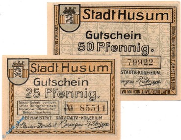 Notgeld Husum , Set mit 2 Scheinen , Mehl Grabowski 639.1 , von 1920 , Schleswig Holstein Seriennotgeld