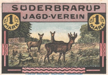 Preview: Notgeld Jagdverein Süderbrarup 1295.1.a , 1 Mark Schein in kfr. o.D. Schleswig Holstein Seriennotgeld