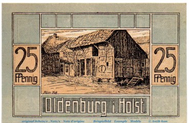 Preview: Notgeld J, Iwersen Oldenburg 1014.1.b , 25 Pfennig Schein in kfr. von 1921 , Schleswig Holstein Seriennotgeld