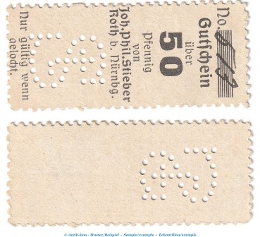 Notgeld Joh.Phil. Stieber Roth , 50 Pfennig Schein in kfr. Tieste 6235.05.03 o.D. Bayern Verkehrsausgabe