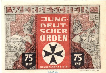 Notgeld Jungdeutscher Orden Kiel 694.1 , 75 Pfennig Schein in kfr. o.D. Schleswig Holstein Seriennotgeld