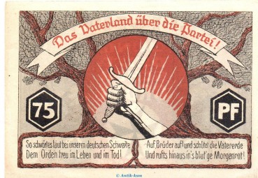 Preview: Kiel , Notgeld 75 Pfennig -Jungdeutscher Orden- in kfr. M-G 694.1 , Schleswig o.D. Seriennotgeld