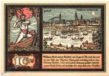 Preview: Notgeld Köln Mühlheim , 10 Pfennig Schein in kfr. Mehl Grabowski 720.1 , Westfalen Seriennotgeld