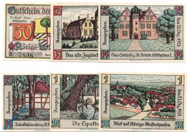 Notgeld Königswusterhausen , Set mit 6 Scheinen , grün blau , Mehl Grabowski 732.2 a , von 1921 , Brandenburg Seriennotgeld