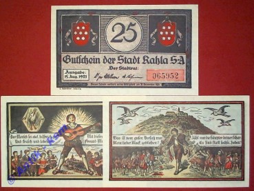 Notgeld Kahla , Muckserie , vollständiger Satz mit 3 Scheinen , Seriennotgeld , Thüringen , Mehl Grabowski 322.5 , von 1921