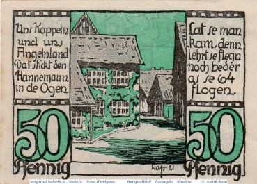 Preview: Notgeld Kappeln , 676.1 , Wilhelm Lass 50 Pfennig Schein in kfr. von 1921 , Schleswig Holstein Seriennotgeld
