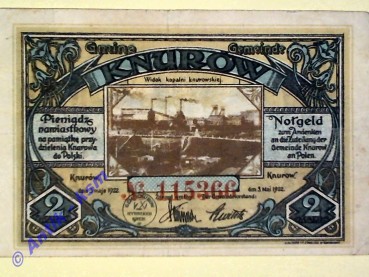 Notgeld Knurow , Einzelschein 1 Mark , Motiv , Seriennotgeld , Polnisch Oberschlesien , Mehl Grabowski 712.1 , von 1922