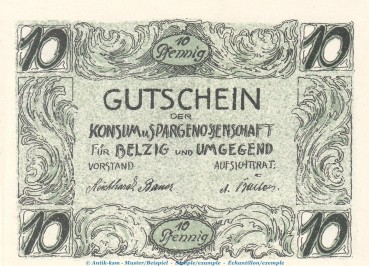 Notgeld Belzig , Konsum und Spar , 10 Pfennig Schein in kfr. Mehl Grabowski 71.1 , Brandenburg Seriennotgeld