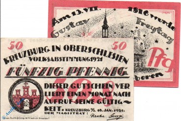 Notgeld Kreuzburg , Set mit 2 Scheinen , Kn links ,Mehl Grabowski 744.1 a und b , von 1921 , Schlesien Seriennotgeld