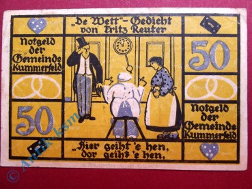 Notgeld Kummerfeld , 50 Pfennig Schein 1 , Mehl Grabowski 749.8 , Schleswig Holstein Seriennotgeld