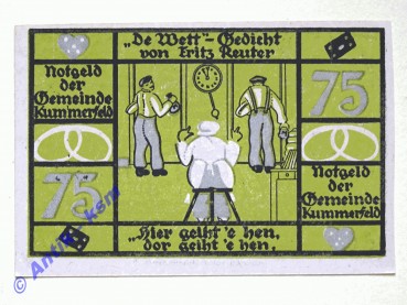 Notgeld Kummerfeld , Schleswig Holstein , Einzelschein über 75 Pfennig 3 Männer , Mehl Grabowski 749.6 A , Seriennotgeld