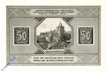 Notgeld Lübeck , 50 Pfennig Schein 2 , blaugrau olivgrau , Mehl Grabowski 826.1 , von 1921 , Schleswig Holstein Seriennotgeld