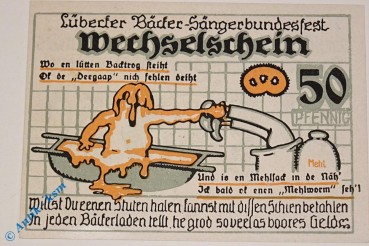 Notgeld Lübeck , Bäcker Sängerbund , 50 Pfennig Schein Nr 4 , Mehl Grabowski 820.1 , Schleswig Holstein Serien Notgeld