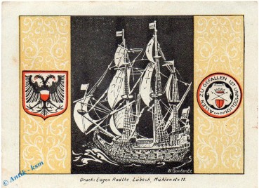 Notgeld Lübeck , Schiffergesellschaft , 50 Pfennig Schein Nr 2 kfr , mit Signatur , Mehl Grabowski 824.1 a , Schleswig Holstein Seriennotgeld