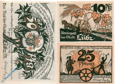 Notgeld Lübz , Reutergeld , Set mit 3 Scheinen , Mehl Grabowski 835.1 , Mecklenburg Vorpommern Seriennotgeld
